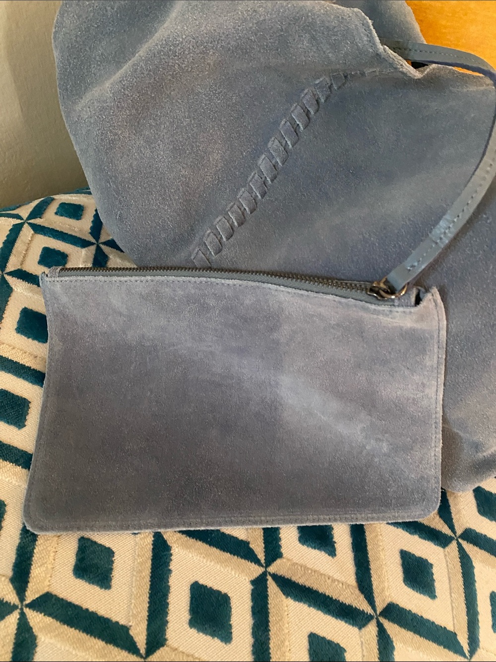 NWT! Haute Hippie Genuine Powder Blue Suede Slouchy Hobo W/ Detachable Small Bag - Picture 7 of 10